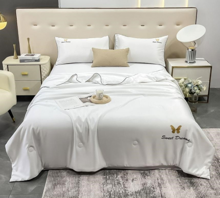 LENJERII DE PAT - Lenjerie de pat cu 4 piese,Dubla cu tiv Elegant si pilota de Vara -N13