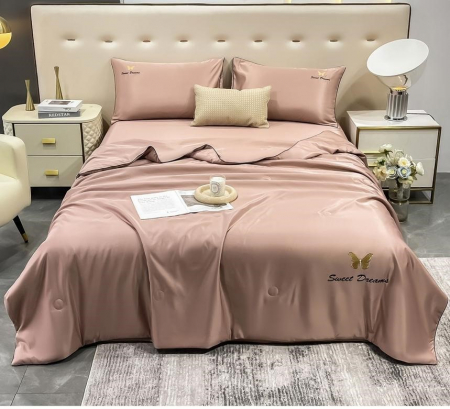 LENJERII DE PAT - Lenjerie de pat cu 4 piese,Dubla cu tiv Elegant si pilota de Vara -N14