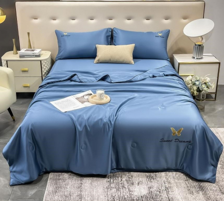 LENJERII DE PAT - Lenjerie de pat cu 4 piese,Dubla cu tiv Elegant si pilota de Vara -N15