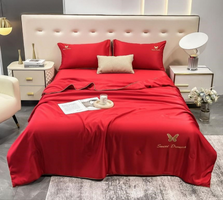 LENJERII DE PAT - Lenjerie de pat cu 4 piese,Dubla cu tiv Elegant si pilota de Vara -N5
