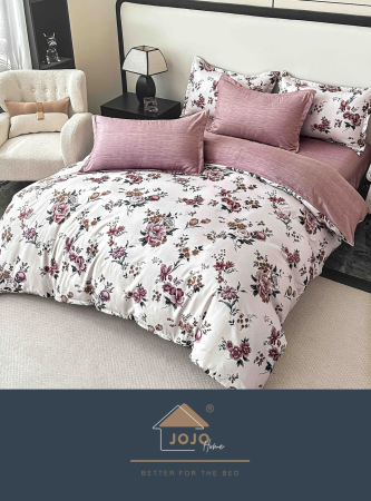 LENJERII DE PAT - Lenjerie De Pat, Cu Elastic, 6 Piese, Finet floral crem cu trandafiri burgundy și maro-FJE157