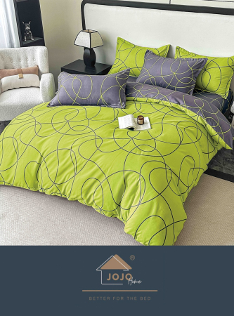 LENJERII DE PAT - Lenjerie De Pat, Cu Elastic, 6 Piese, Finet verde și gri cu linii geometrice-FJE159