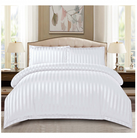 LENJERII DE PAT - Lenjerie de pat Damasc,4 Piese,Cearceaf cu Elastic,Alb-RP118