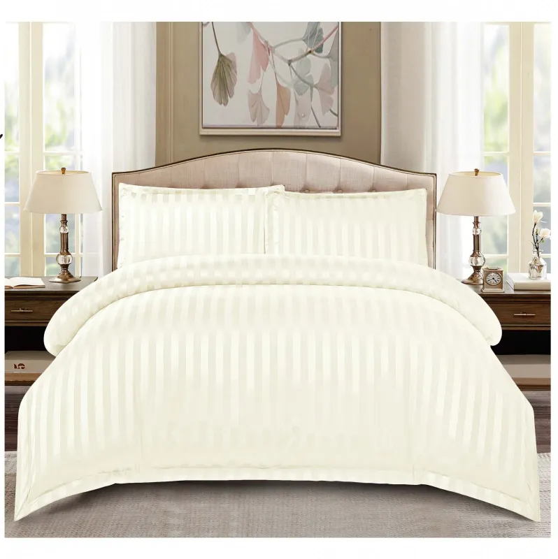 Lenjerii de pat Damasc - Lenjerie de pat Damasc,4 Piese,Cearceaf cu Elastic,Crem-RP77