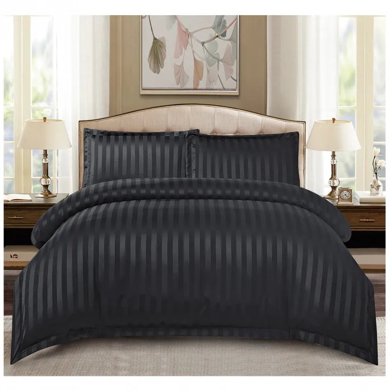 Lenjerii de pat Damasc - Lenjerie de pat Damasc,4 Piese,Cearceaf cu Elastic,Negru-RP131
