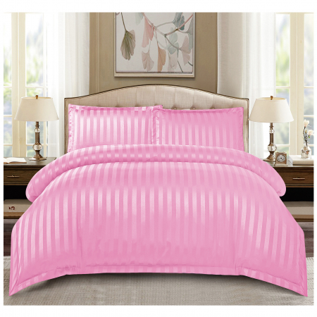 LENJERII DE PAT - Lenjerie de pat Damasc,4 Piese,Cearceaf cu Elastic,Roz-RP08