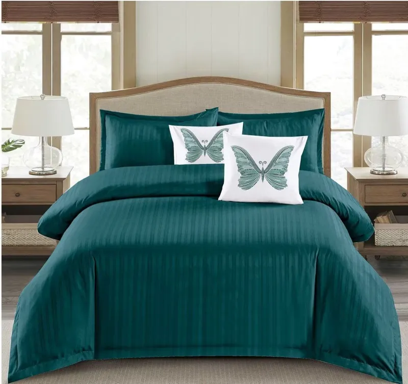 Lenjerii de pat Damasc - Lenjerie de pat Damasc cu Elastic, Pat 2 Persoane, 6 Piese,Verde-PD2