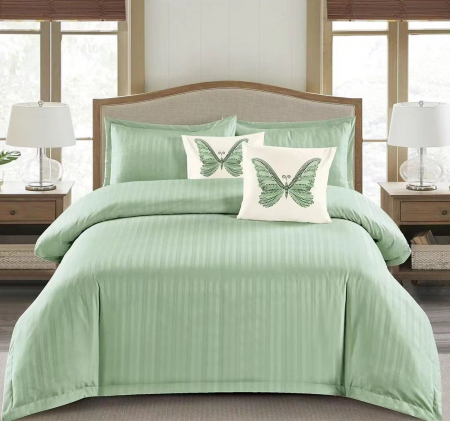 Produse - Lenjerie de pat Damasc cu Elastic, Pat 2 Persoane, 6 Piese,Verde deschis-PD3