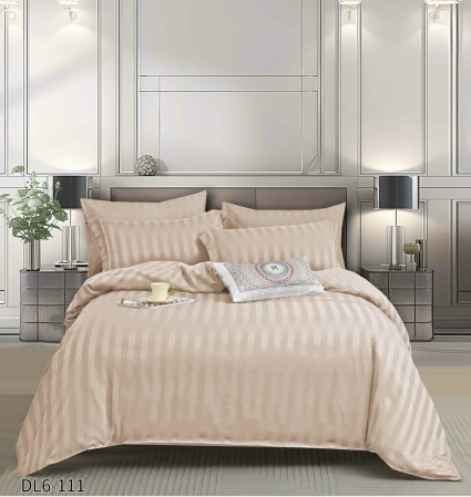 LENJERII DE PAT - Lenjerie de pat Damasc cu Elastic, Pat 2 Persoane, 6 Piese,Crem-QR15