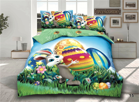 LENJERII DE PAT - Lenjerie de pat din finet,4 piese cu Iepuras,Paste- EFP15