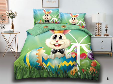 LENJERII DE PAT - Lenjerie de pat din finet,4 piese cu Iepuras,Paste- EFP8