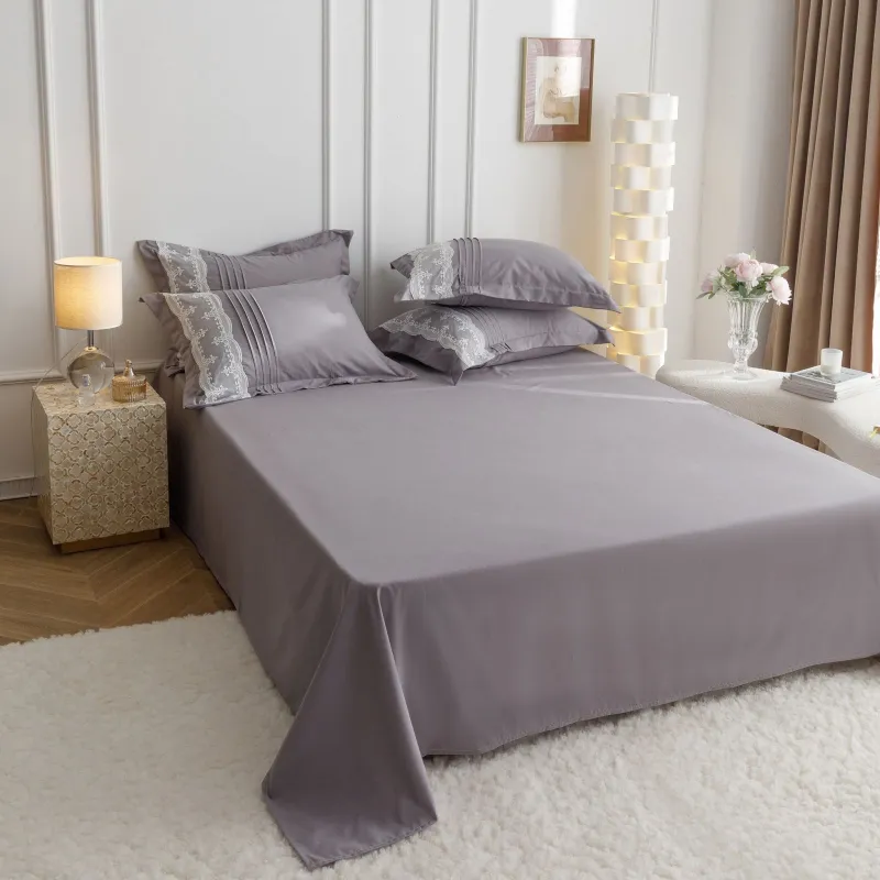 Lenjerie de pat din finet, cu pliuri si inimioare brodate,Gri-BR12 [1]