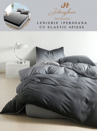Lenjerii de pat 1 Persoana ELASTIC - Lenjerie de pat Finet 1 Persoana cu Elastic,Gri degrade -YE85