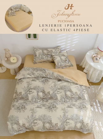 Lenjerii de pat 1 Persoana ELASTIC - Lenjerie de pat Finet 1 Persoana cu Elastic,Maro peisaj -YE87