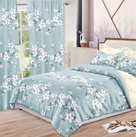Lenjerii de pat Finet + 2 Draperii - Lenjerie de pat Finet, 6 piese+ 2 Draperii CADOU,Floricele-FD11