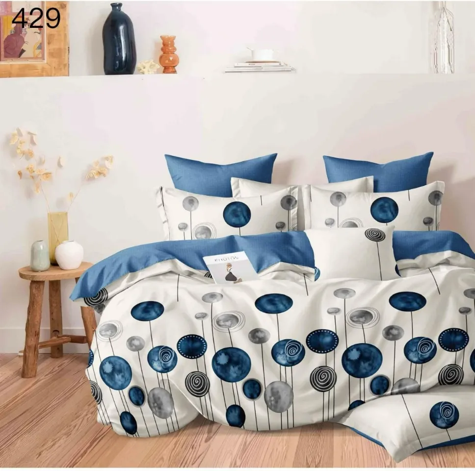 LENJERII DE PAT 1+1 GRATIS - Lenjerie de pat Finet 6 piese, alb cu buline albastre si gri-GR429