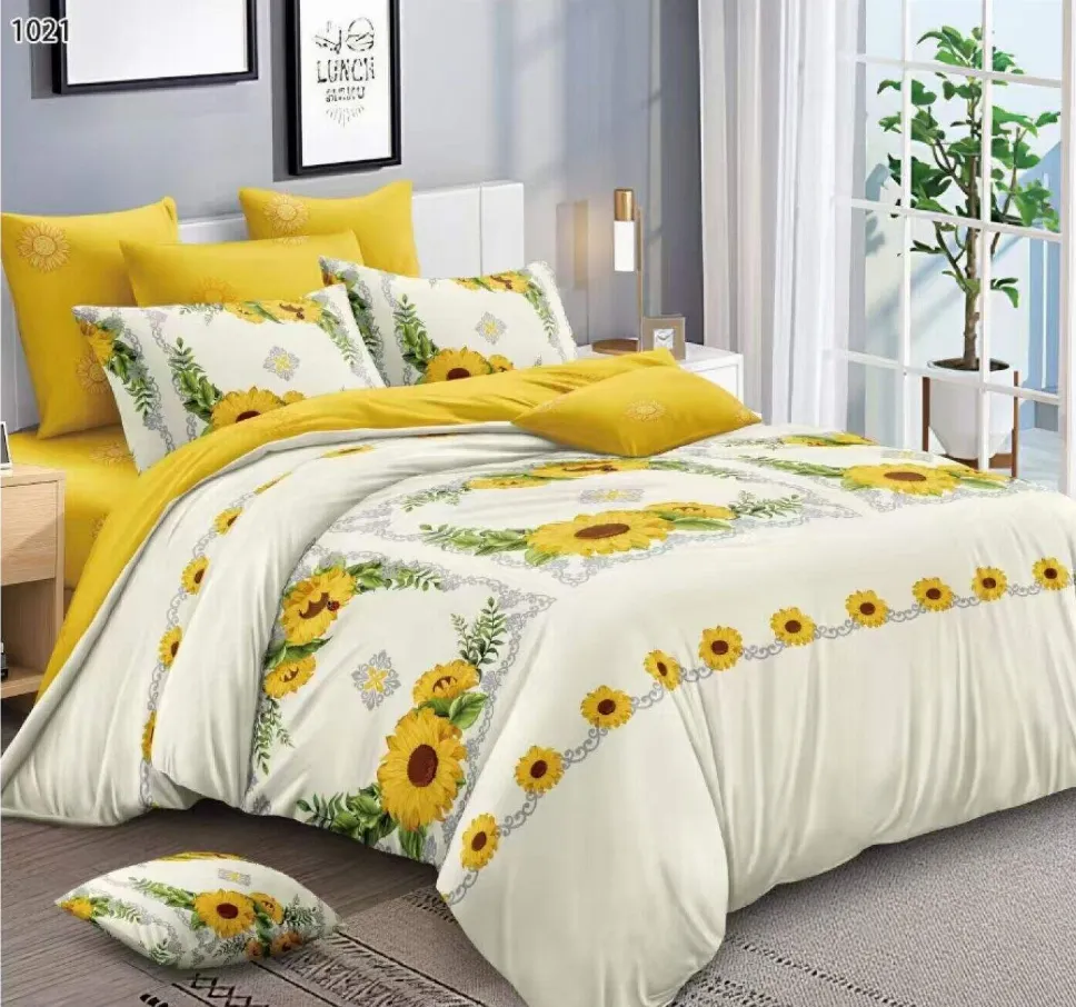 Lenjerii Pucioasa Super Elegant - Lenjerie de pat Finet 6 piese, alb cu floarea-soarelui galbenă-LP1021