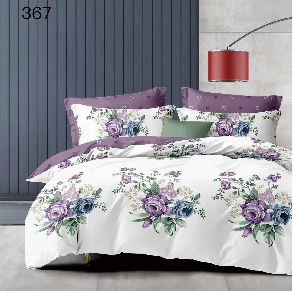 LENJERII DE PAT 1+1 GRATIS - Lenjerie de pat Finet 6 piese, alb cu flori mov și albastre-GR367