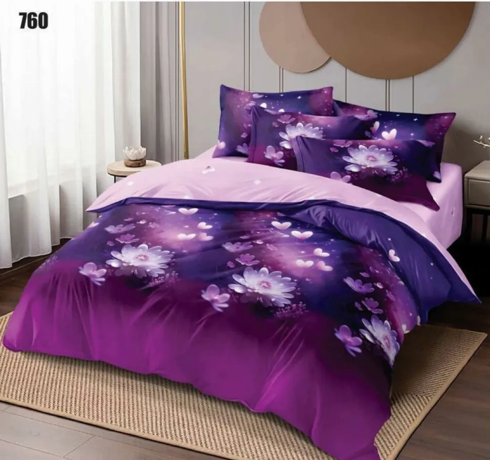 Lenjerii Pucioasa Super Elegant - Lenjerie de pat Finet 6 piese, alb cu flori mov și roz-LP760