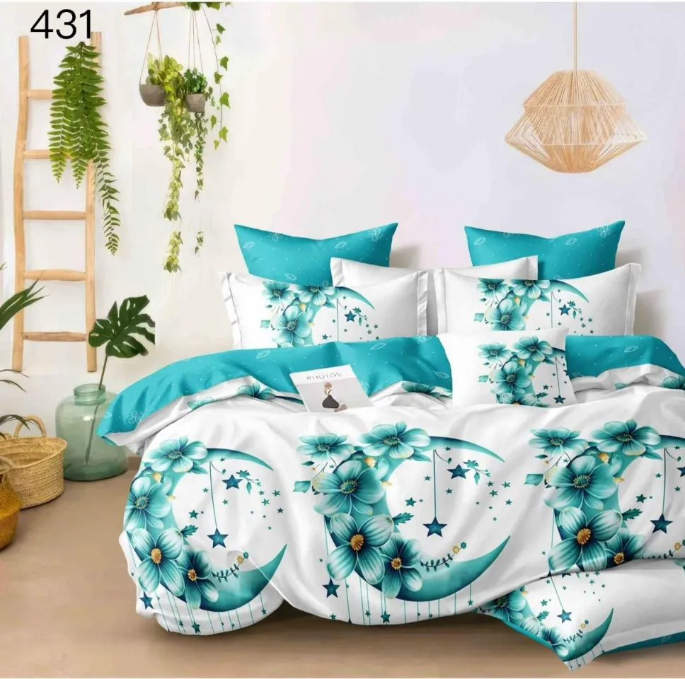 LENJERII DE PAT 1+1 GRATIS - Lenjerie de pat Finet 6 piese, alb cu flori și lună-GR431