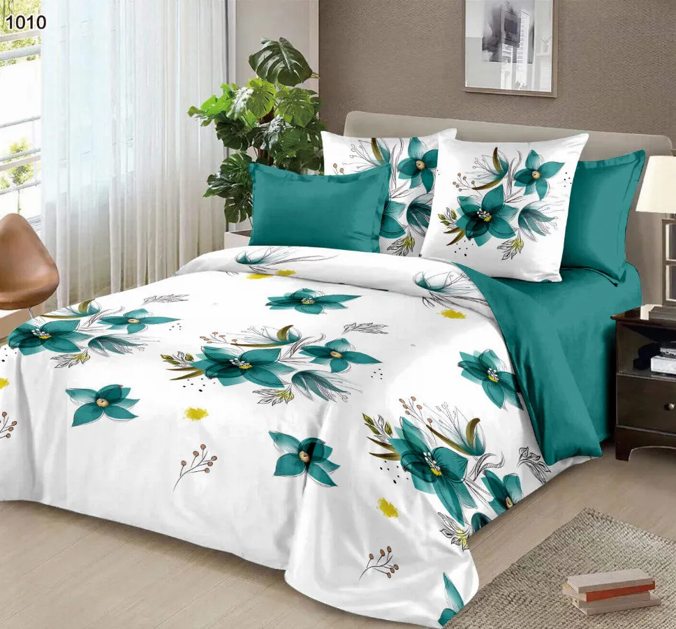 Lenjerii Pucioasa Super Elegant - Lenjerie de pat Finet 6 piese, alb cu flori verzi luxuriante-LP1010