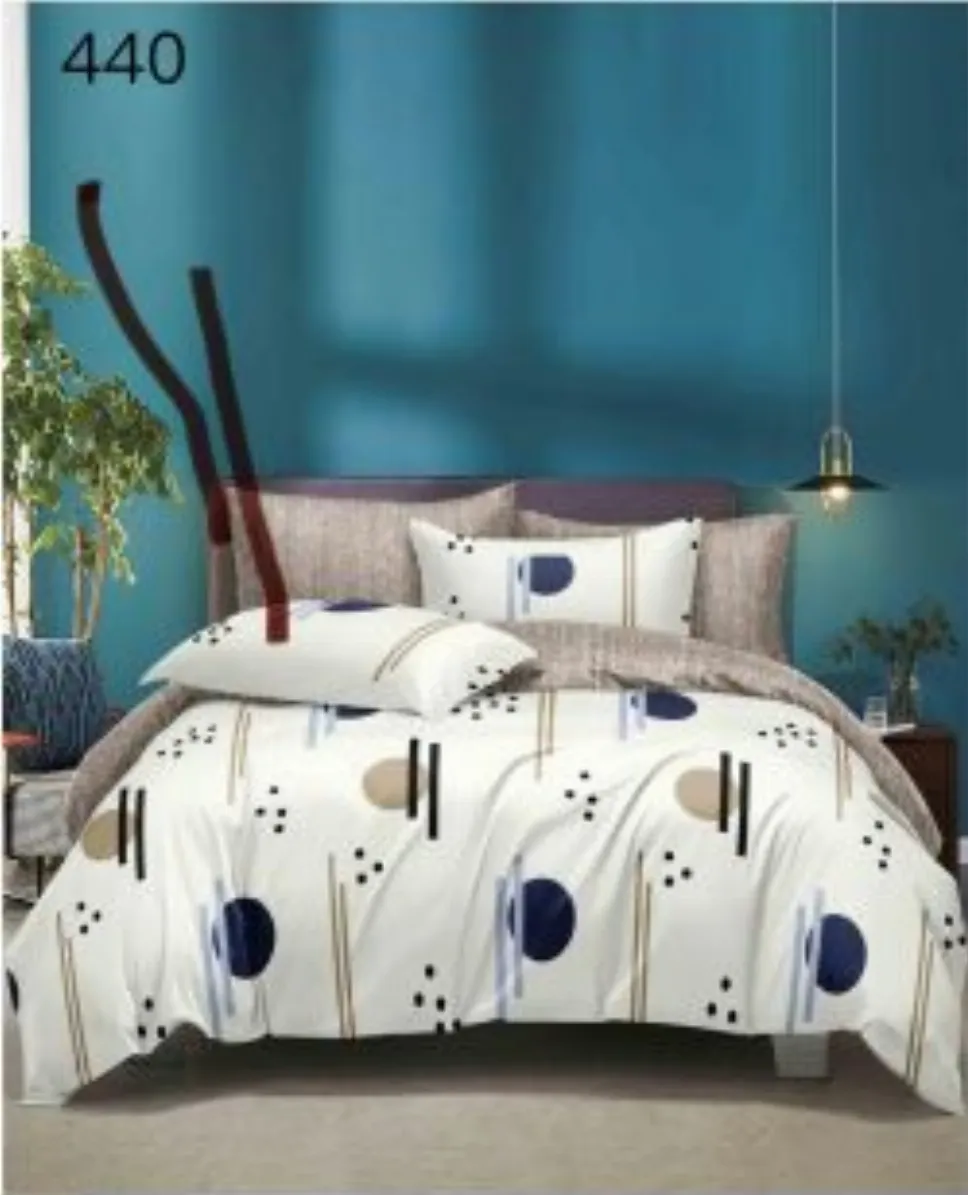 LENJERII DE PAT 1+1 GRATIS - Lenjerie de pat Finet 6 piese, alb cu forme geometrice albastre-GR440