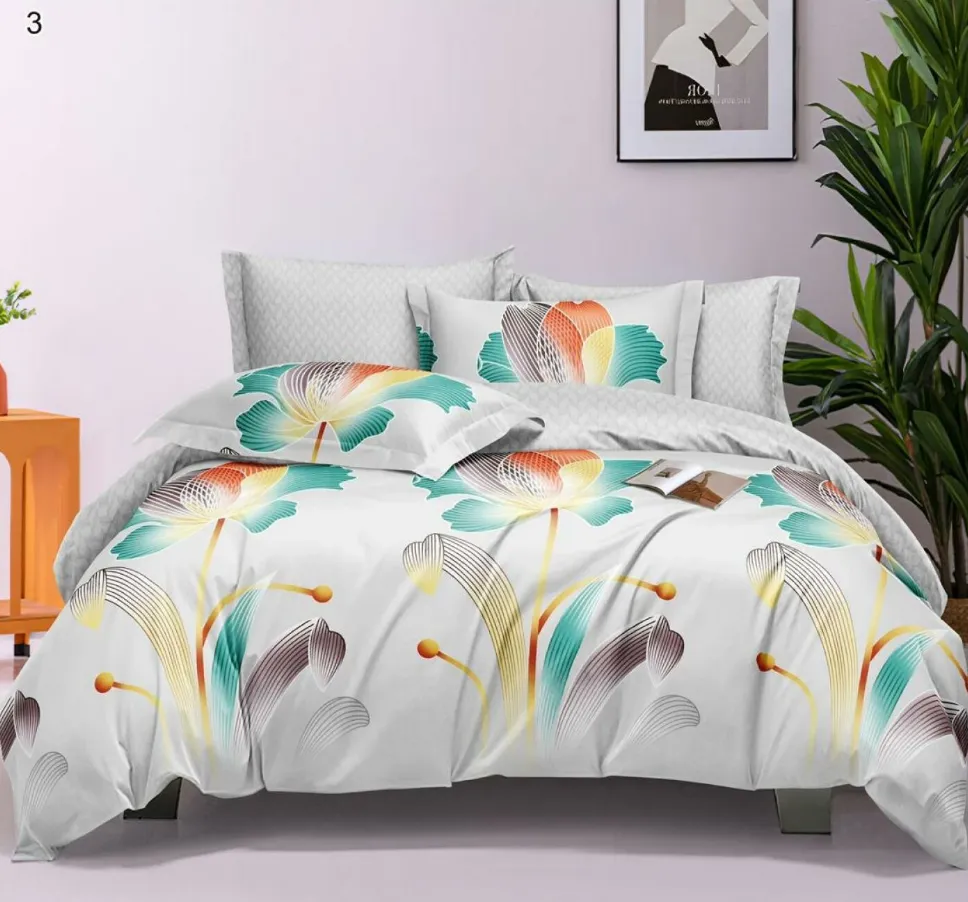 Lenjerii Pucioasa Super Elegant - Lenjerie de pat Finet 6 piese, alb cu frunze tropicale vibrante-LP3
