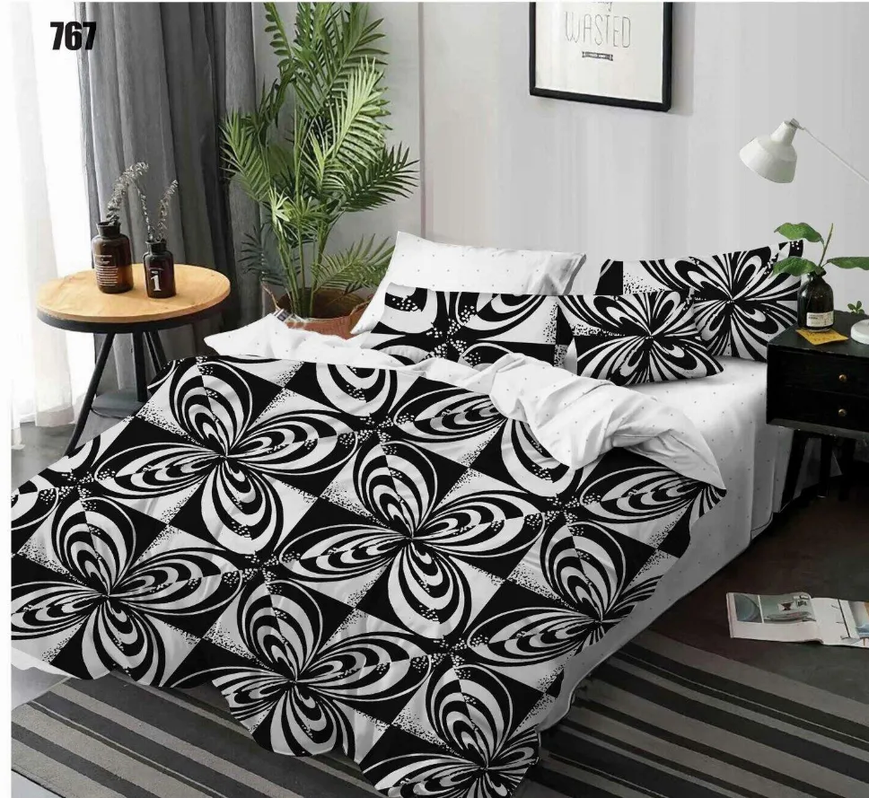 LENJERII DE PAT - Lenjerie de pat Finet 6 piese, alb cu model floral abstract-LP767