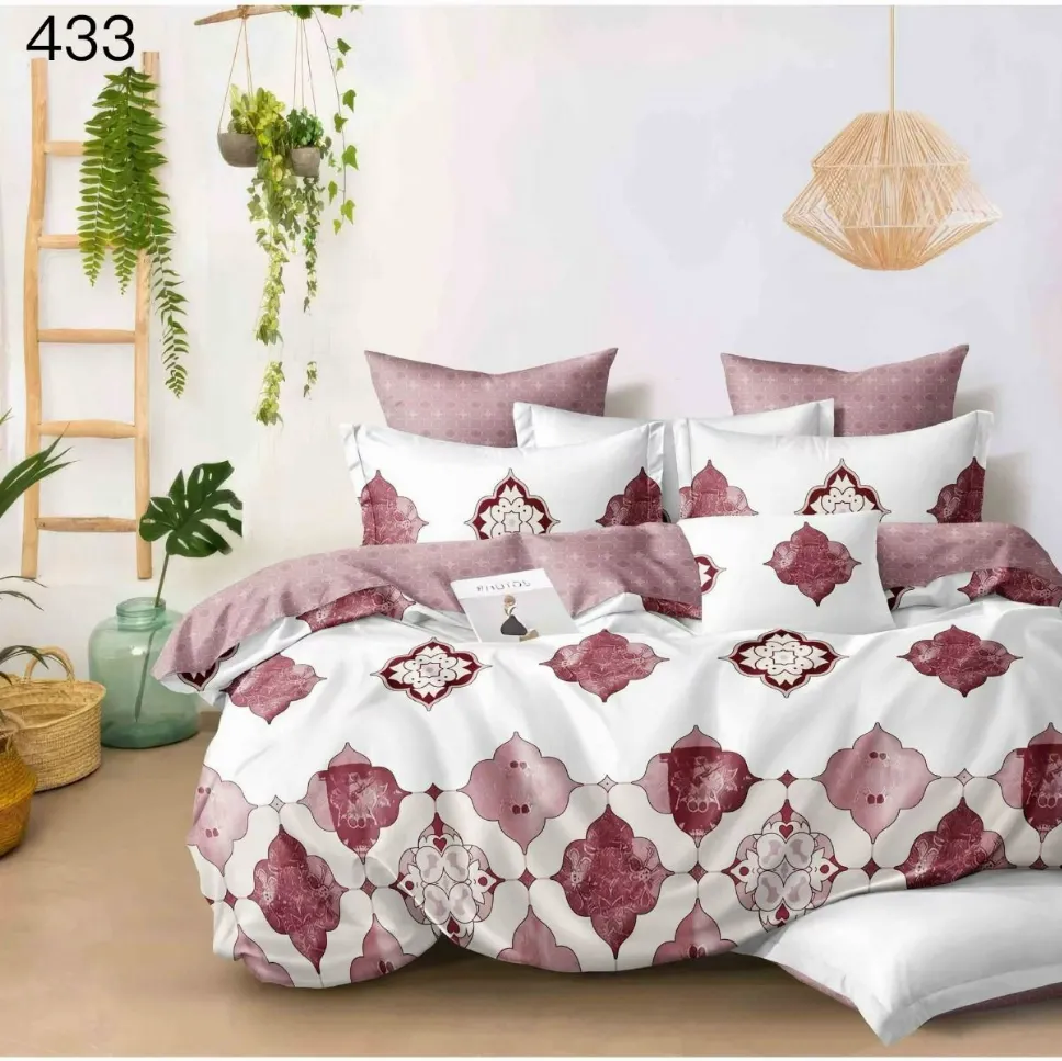 LENJERII DE PAT 1+1 GRATIS - Lenjerie de pat Finet 6 piese, alb cu modele ornamentale roz-GR433