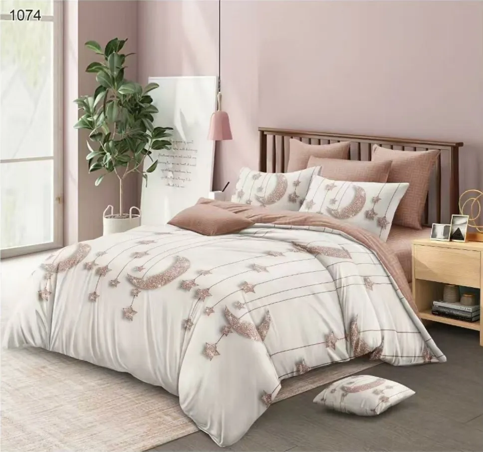 Lenjerii Pucioasa Super Elegant - Lenjerie de pat Finet 6 piese, alb cu semilune roz-LP1074