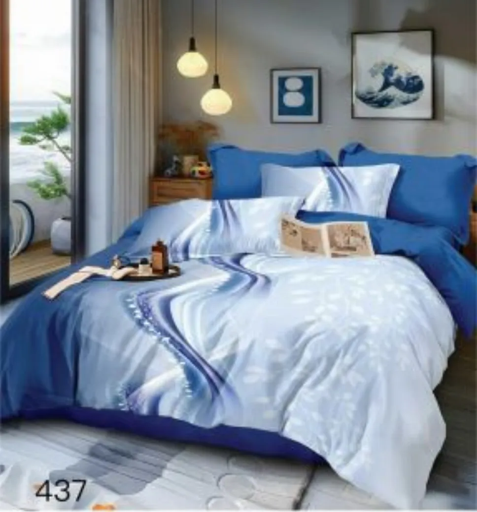 LENJERII DE PAT 1+1 GRATIS - Lenjerie de pat Finet 6 piese, albastru cu alb abstract-GR437