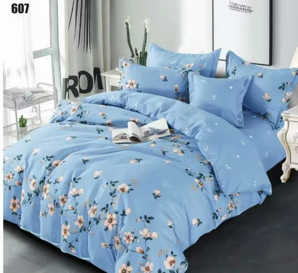 LENJERII DE PAT - Lenjerie de pat Finet 6 piese, albastru cu flori delicate-LP607