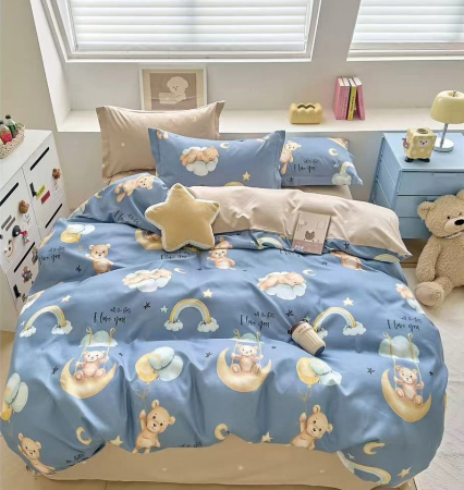 LENJERII DE PAT - Lenjerie de pat Finet 6 piese Albastru cu Luna si Ursulet-R603