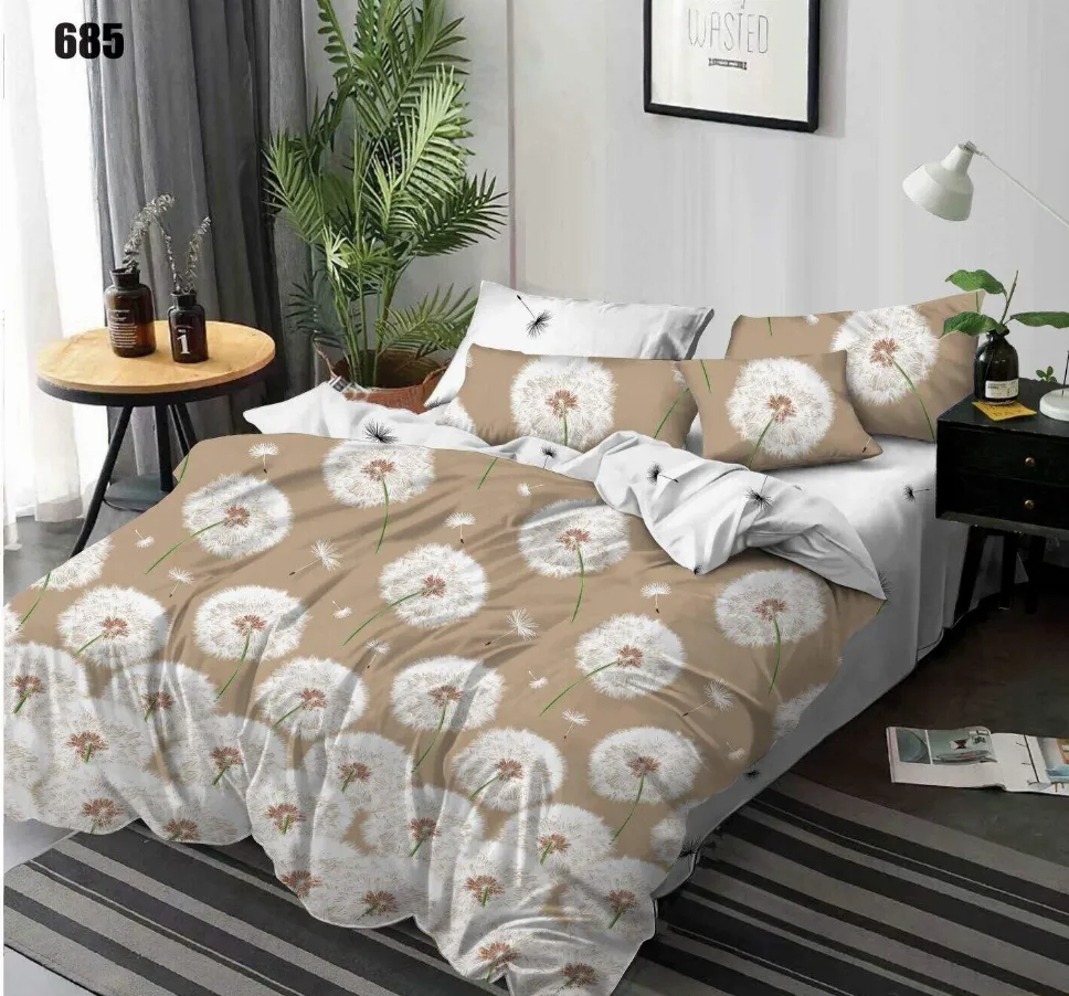 Lenjerii Pucioasa Super Elegant - Lenjerie de pat Finet 6 piese, bej cu păpădii albe pufoase-LP685