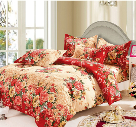 LENJERII DE PAT 1+1 GRATIS - Lenjerie de pat Finet 6 piese,Bujori rosii-KY114