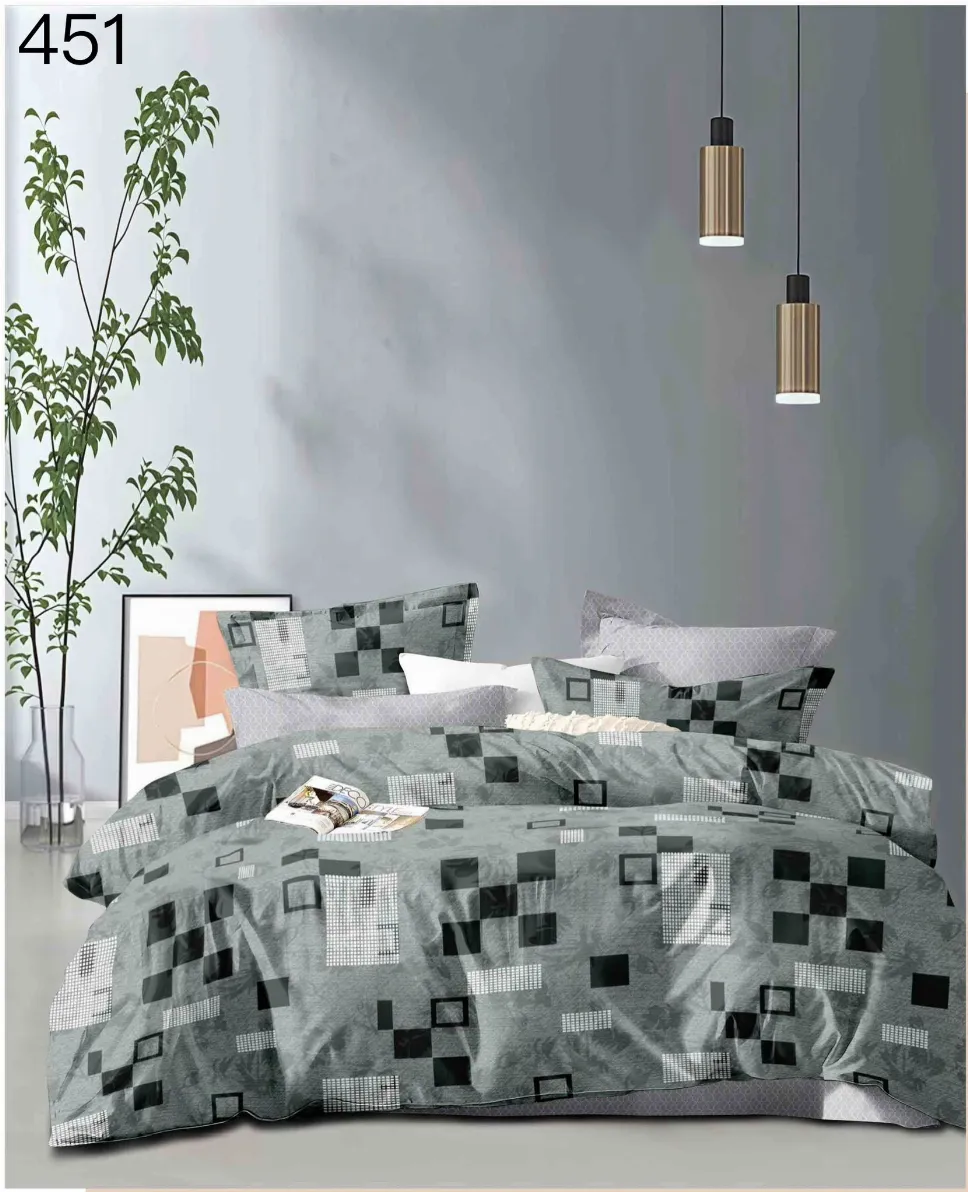 LENJERII DE PAT 1+1 GRATIS - Lenjerie de pat Finet 6 piese, gri cu forme geometrice negre-GR451