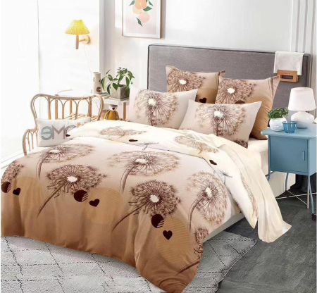 Lenjerii de pat finet Home - Lenjerie de pat Finet 6 piese,Maro cu Papadii-KY116