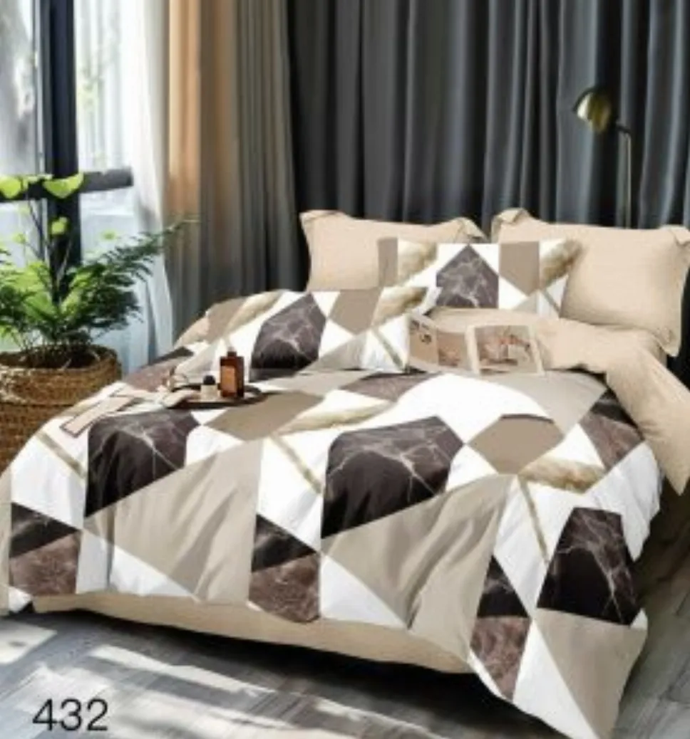 LENJERII DE PAT 1+1 GRATIS - Lenjerie de pat Finet 6 piese, model geometric modern maro-GR432