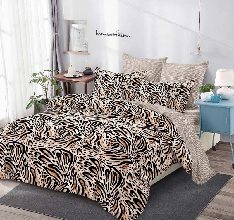 Lenjerii de pat Lux Primavara - Lenjerie de pat Finet 6 piese Primavara Bej/Maro,Animalprint-LC175