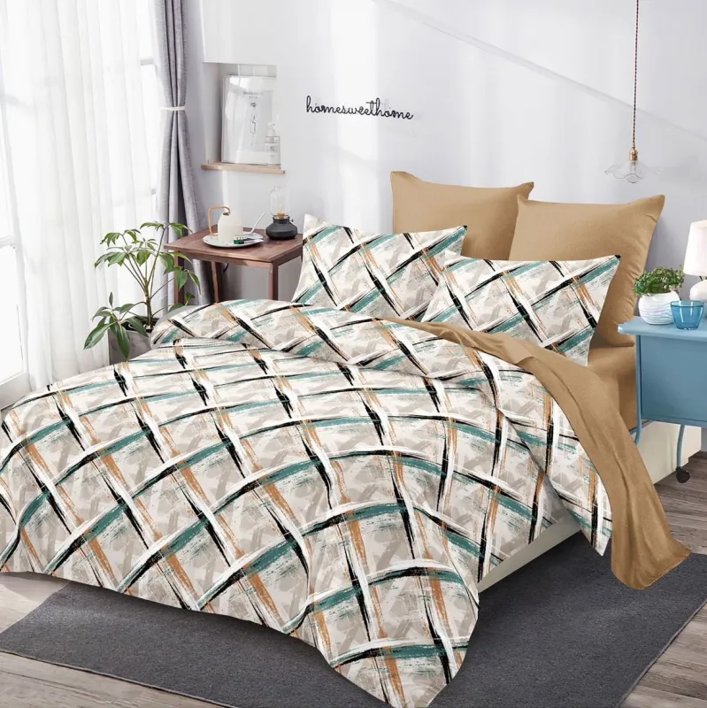 Lenjerii de pat Lux Primavara - Lenjerie de pat Finet 6 piese Primavara,Maro cu forme geometrice-LC182