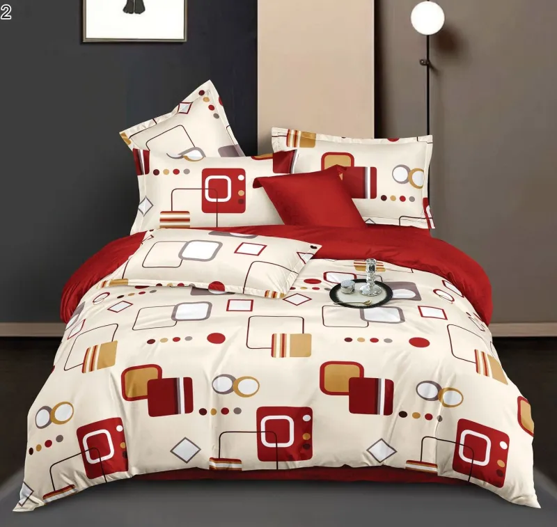Lenjerii Pucioasa Super Elegant - Lenjerie de pat Finet 6 piese,Puciaosa,Crem/Rosu cu Forme geometrice-Lp02