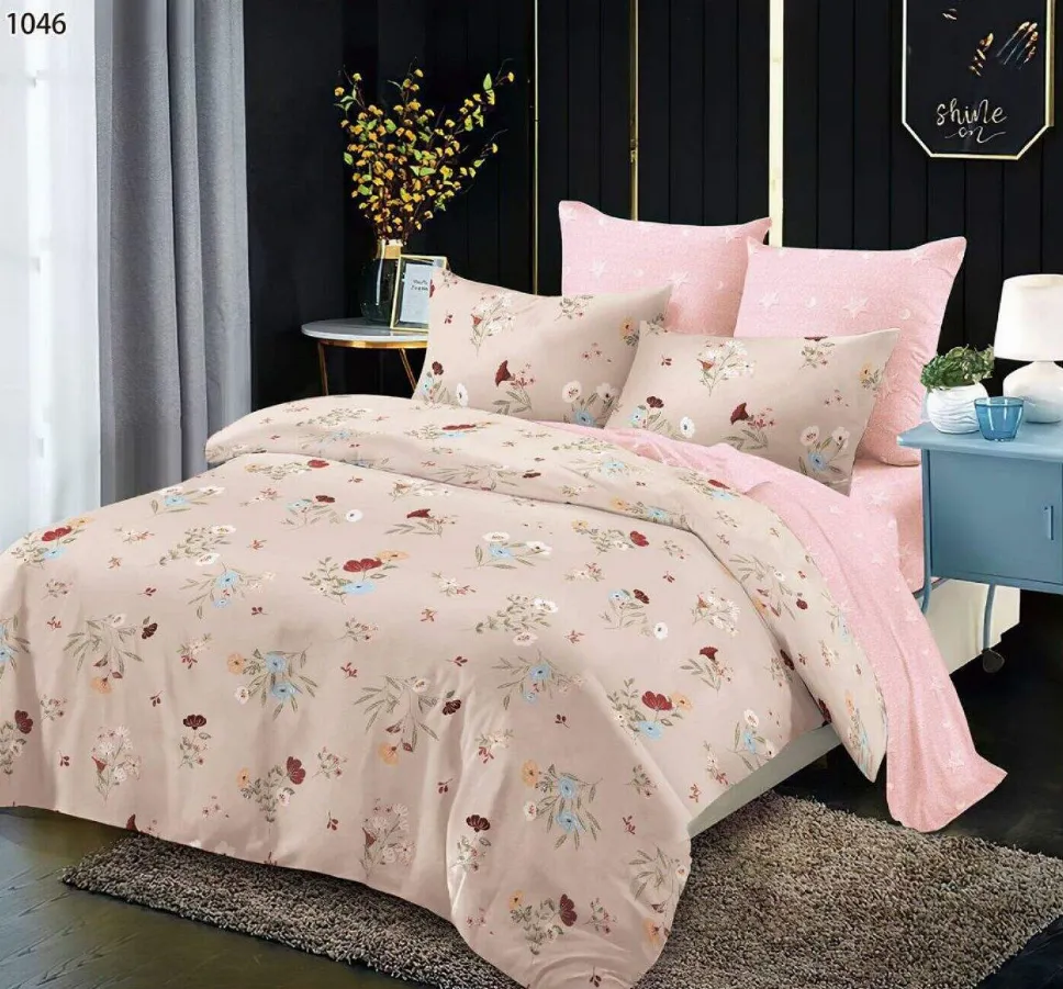 Lenjerii Pucioasa Super Elegant - Lenjerie de pat Finet 6 piese, roz pal cu flori delicate-LP1046