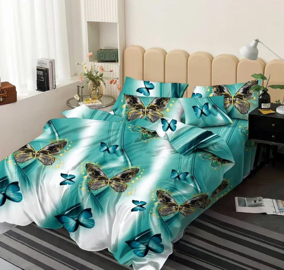 BLACK FRIDAY LENJERII - Lenjerie de pat Finet 6 piese, turcoaz cu fluturi aurii-KY109