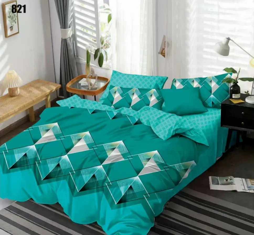 LENJERII DE PAT - Lenjerie de pat Finet 6 piese, turcoaz cu forme geometrice argintii-LP821