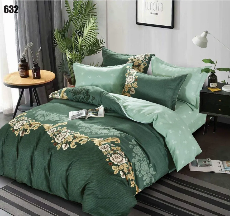 LENJERII DE PAT - Lenjerie de pat Finet 6 piese, verde cu flori aurii elegante-LP632