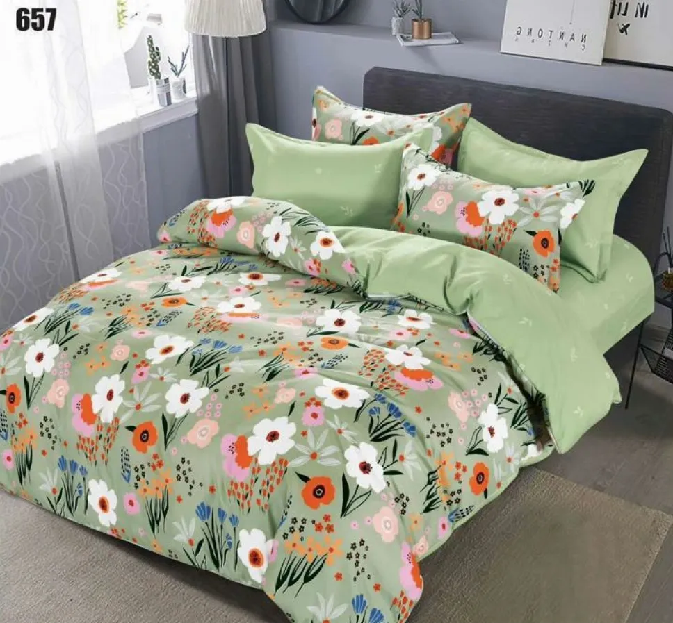 LENJERII DE PAT - Lenjerie de pat Finet 6 piese, verde cu motive florale multicolore-LP657