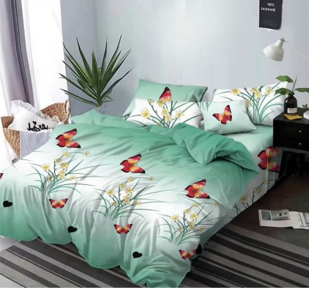 LENJERII DE PAT - Lenjerie de pat Finet  6 piese,Verde degrade fluturi-KY61
