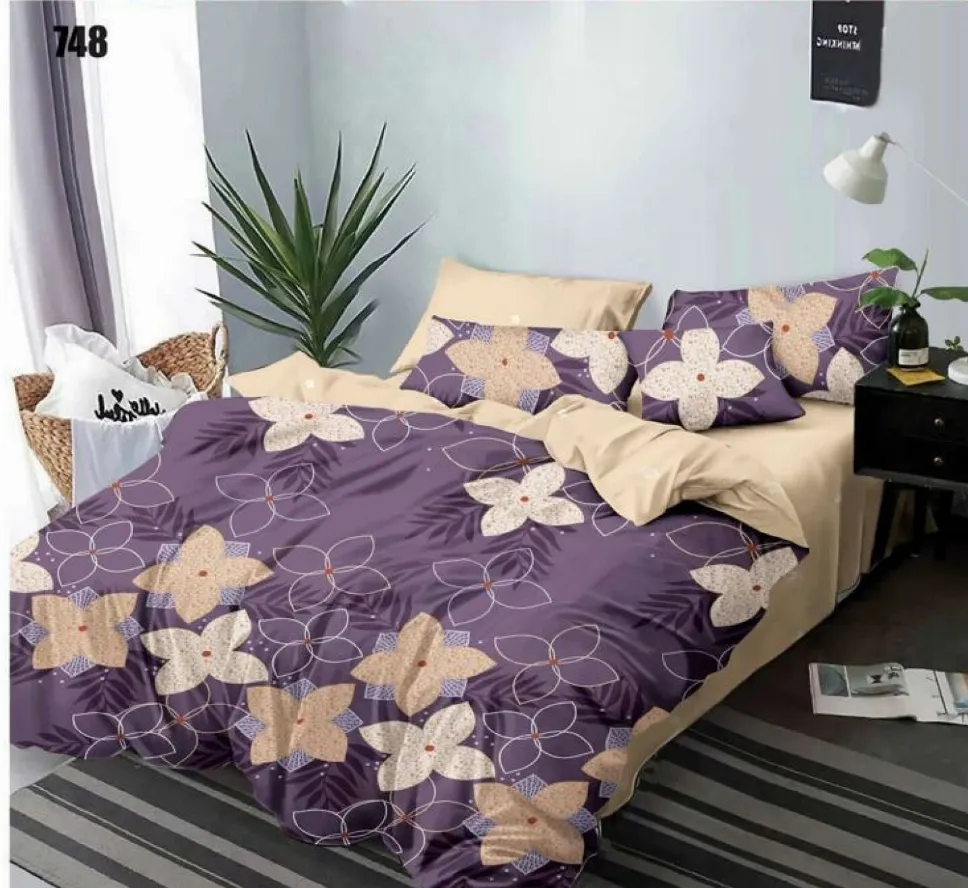Lenjerii Pucioasa Super Elegant - Lenjerie de pat Finet 6 piese, violet cu flori bej și crem-LP748