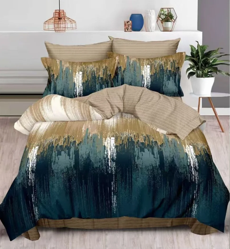 OFERTA 1+1 - Lenjerie de pat Finet Pucioasa 6 piese, abstract albastru auriu-R610