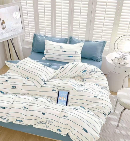 LENJERII DE PAT - Lenjerie de pat Finet Pucioasa 6 piese,Alb/Albastru ,Pesi-R498